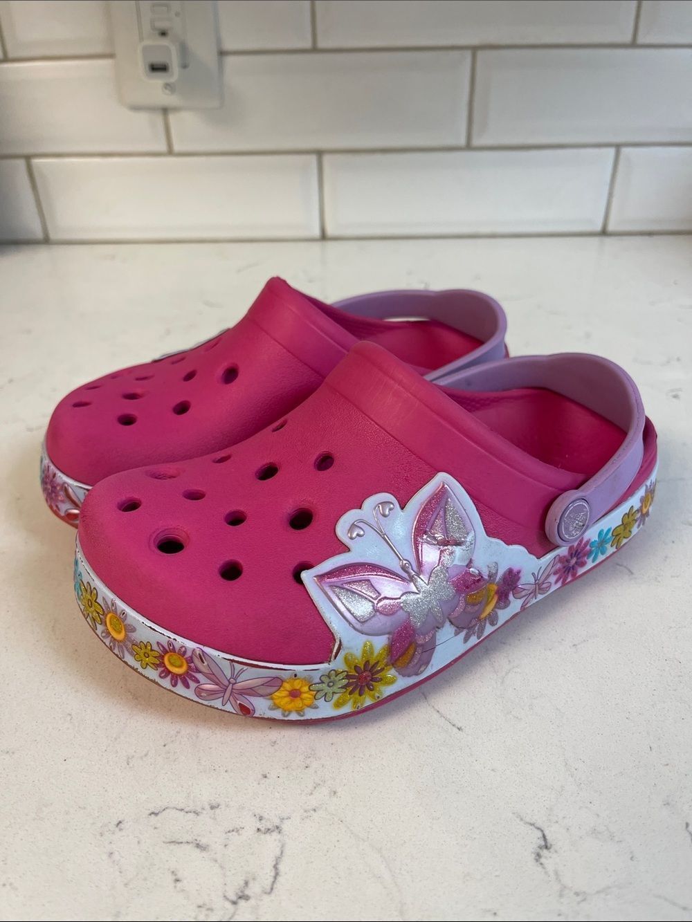 Crocs Kids' Crocband Butterfly Clogs Candy Pink Size 1 Junior Style # 202664